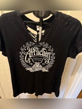 Affliction Women's Black Graphic Lace-Up Tee